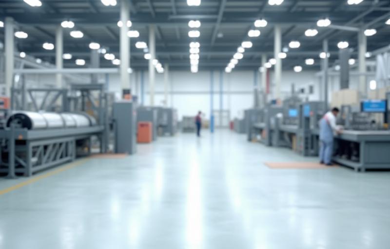 Interior view of a clean, modern tile manufacturing facility with machinery
